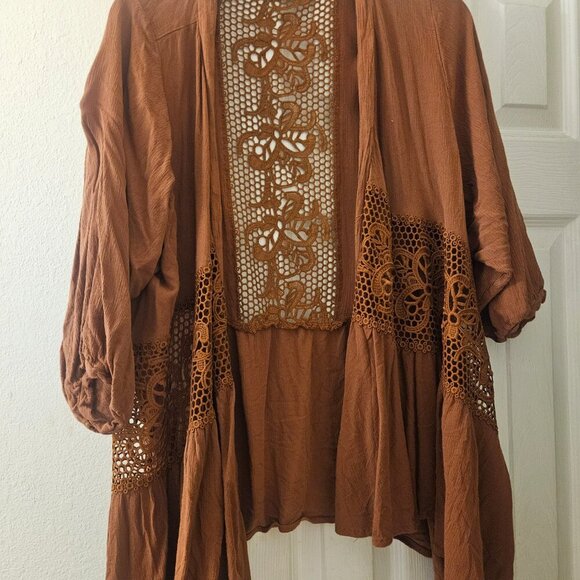 Rue 21 Fall burnt orange crochet boho Oversize kimono Duster Jacket - Picture 13 of 13